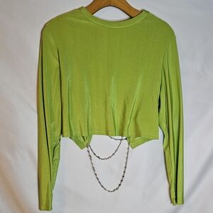 Green Rhinestone Backless Crop Top